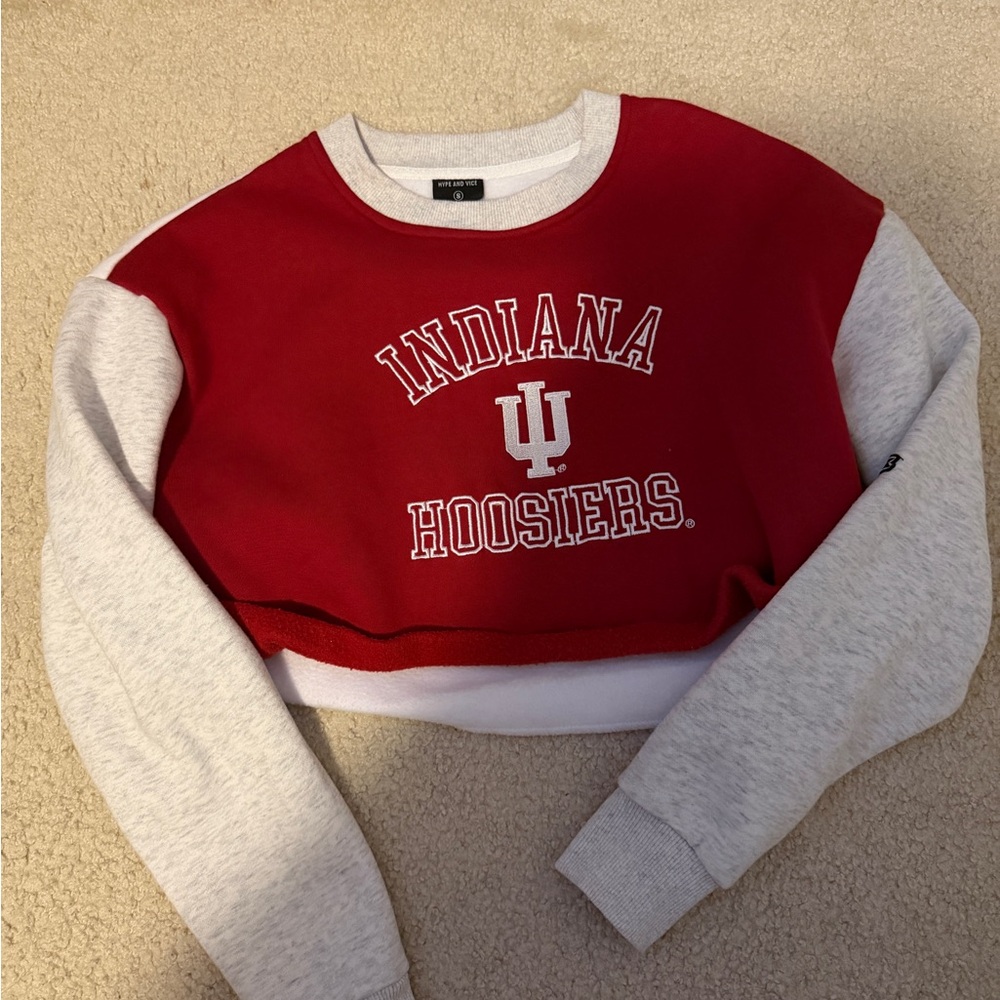 Indiana Hoosiers Cropped Colorblock Sweatshirt - Red and Gray